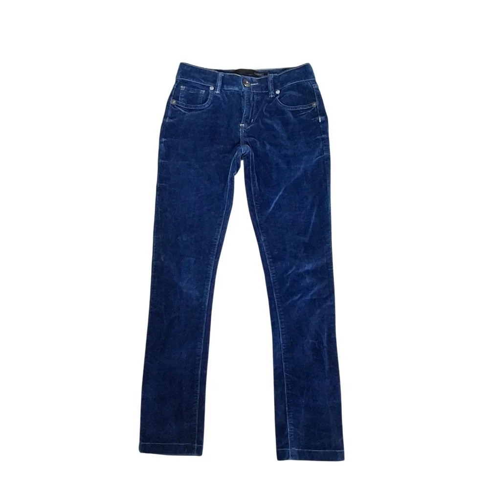 Animale Women's Blue Velvet Slim Fit Pants Made in Brazil *See Measurements
